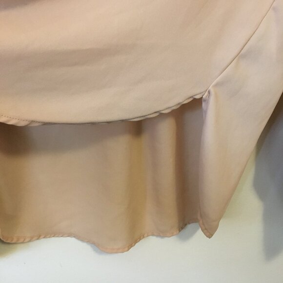 Classy Sheer Bisque and Black Trim Tunic Neck Blouse - Picture 6 of 16